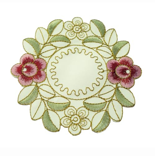 Whakano 2 Stück Retro Spitze Tischsets,Boho Dekor Makramee Untersetzer | Bestickt Blume Runde Deckchen Untersetzer Vase Matte,zum Küche Wohnzimmer,für Hotels,Büros,Cafés,Restaurants,15cm,Grün