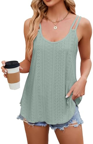 iChunhua Tank Top Women's Summer Shirt Long Vest Tops Sleeveless Loose Fitting Ladies Fashion Clothes Green M