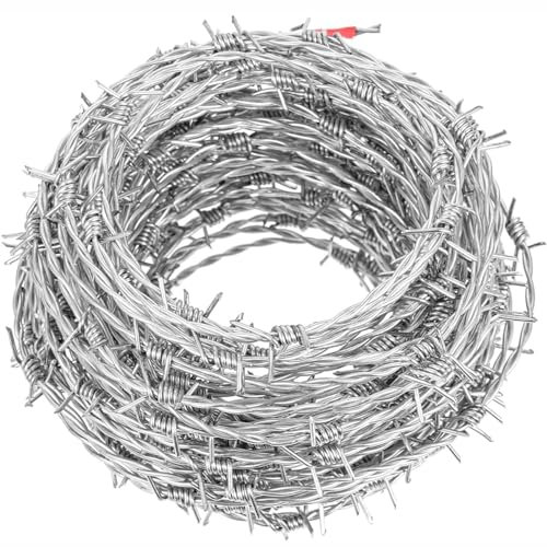 Rollo De Alambre De Púas, Alambre Espino Galvanizado Alambre De Espino Anti-Escalada Anti-Robo Malla De Alambre Valla Aislamiento De Espinas Medidas De Seguridad para Valla Forestal ( 3mm 200M)