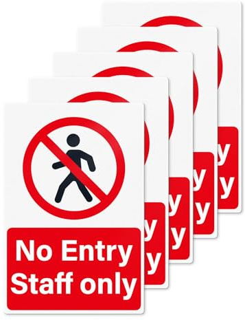 YIKIADA No Entry Staff Only Stickers 300 mm × 200 mm Vinyl Self-Adhesive Door Decals Waterproof Guest Sign for Business Office Shop Restaurant Hotel Pack of 5