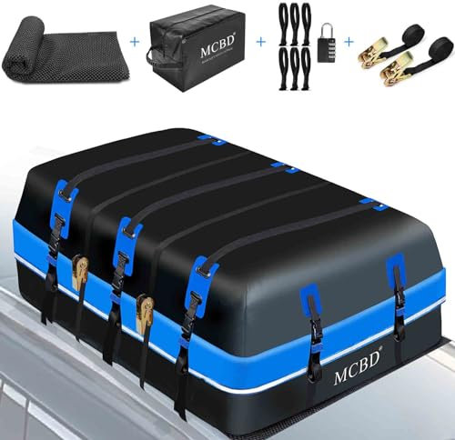 Cofre de Techo, 849L Bolsa de Techo Grande Impermeable de Caparazón Blando con 2 Correas de Trinquete 10 Correas Reforzadas 6 Ganchos de Puerta para SUV Furgoneta con/sin Baca, Azul