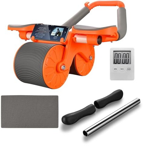 Automatische Rebound-Bauchroller, 2 in 1 ab Roller Bauchtrainer, Bauchmuskeltrainer Rollenrad für Core Trainer für Fitness zu Hause, Neues Rumpfkraft-Trainingsrad bauchrad mit Zeit und Matte