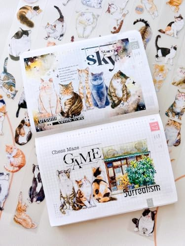 Seepferdchen Wald Vol3 - A20 Meow, originelles Design, niedliche Katze, Vintage, matt, PET-Washi-Tape-Aufkleber, Scrapbook-Zubehör, Junk-Tagebuch-Aufkleber, Bullet Journal Supplies