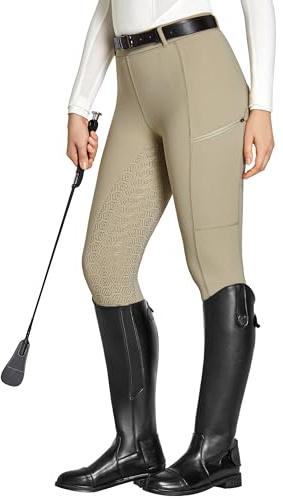 FitsT4 Sports Leggings da Equitazione da Donna Pantaloni da Equitazione da Ragazza Intero in Silicone con Tasca per Cellulare e Passanti per Cintura