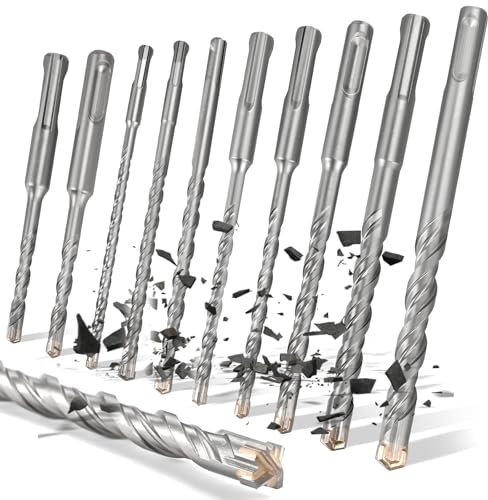 10tlg SDS Plus Bohrer Set, Philtool SDS Hammerbohrer mit 4 Hartmetall Schneiden, Ø6-12 mm Bohrer Set, Ideal für Betonbohren in Beton, Stein, ziegel, Wandbohren und Naturstein