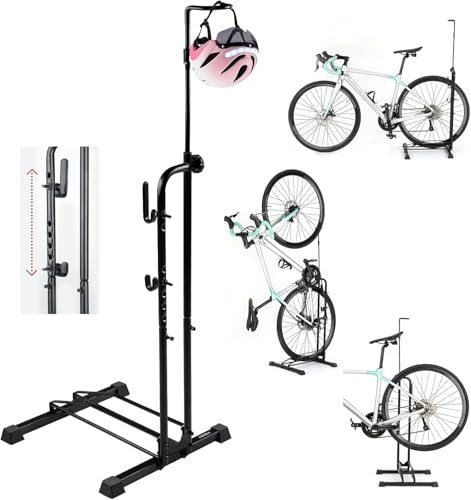 Favoto Support au Sol pour Vélo - Porte-Vélo de Stationnement Intérieur Extérieur Réglable en Hauteur pour Vélos de 20 à 29 Pouces VTT et Vélo de Route 3-en-1 Noir