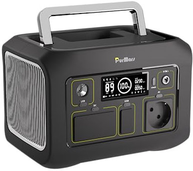 PurMars Power Station portatile 300 W (max. 500 W), 288 Wh, memoria 230 V AC USB-PD60 W, torcia a LED, Lifepo4, generatore solare per esterni, campeggio, alimentazione di emergenza