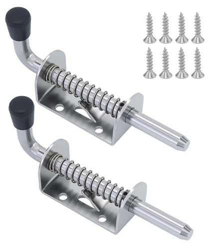 Lot de 2 verrous à ressort en acier inoxydable 304 avec poignée en caoutchouc - Verrou de porte avec ressort - Pour portes de hangar, portes, fenêtres, garages - 10 x 128 mm