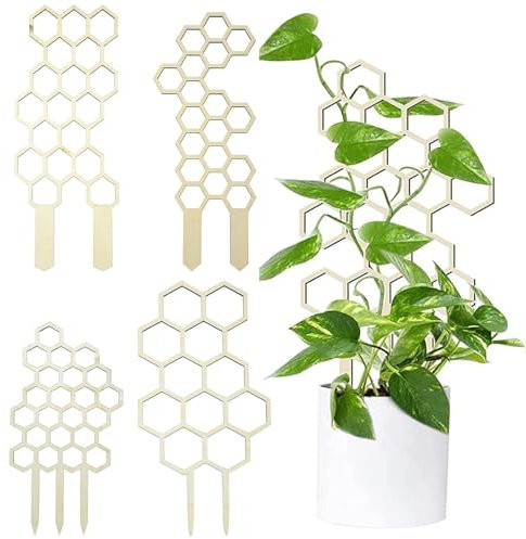 Airssory 4 tralicci in legno a forma di nido d'ape per piante rampicanti da giardino, rampicanti, piante in vaso, supporto per fai da te, interni ed esterni, decorazioni artigianali