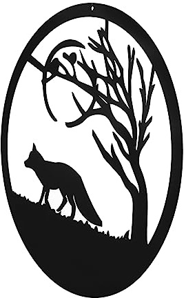 TOGEVAL Metall Fuchs Wandhänger aus Eisen Kreative Tierkopf Wanddekoration für Garten und Wohnzimmer Leichte Langlebige Runde Ausgehöhlte Wandverzierung