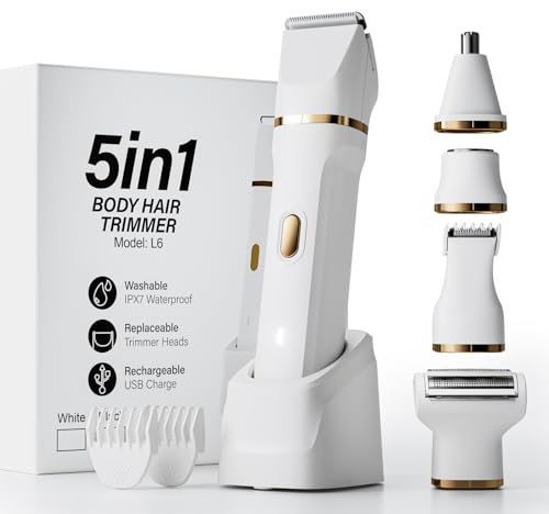 MIFXIN 5-in-1 Damenrasierer, Damen-Bikini-Trimmer, nass und trocken, schmerzfreier Elektrorasierer, IPX7 wasserdicht, Damen-Körper-, Beine-, Intimbereich-Rasierer, wiederaufladbar