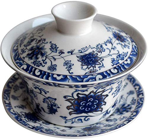 Tea Cup Coffee Mug 10oz Large Gaiwan,Porcelain Kung Fu and Saucer with Lid,Chinese Traditional Gaiwan,Sancai Bowl (1#)