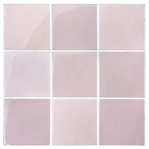 Commomy Upgrade Dickere 3D Fliesenaufkleber Klebefliesen Küche Bad 10 Stück | Vinyl Fliesen Selbstklebend Küchenrückwand Metro Wandfliesen Peel Stick Tiles, 30.5 x 30.5 cm, 2.5MM, Rosa