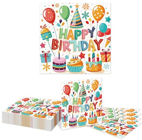 Kotkiddy 20 Pièces Accessoires de Fête d'anniversaire Serviettes Joyeux Anniversaire Designs Colorés Serviettes en Papier Jetables Dîner Pique-Nique Cocktail Décoration d'anniversaire