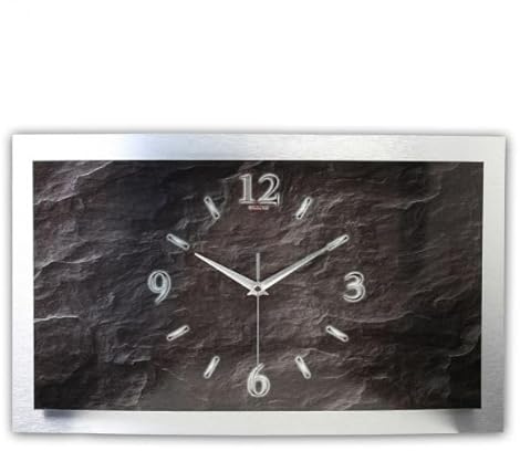 Kreative Feder 3D Designer-Wanduhr Schiefer-Optik in modernem Metallic-Design; leise Quarzuhr mit glänzendem Motiv wahlweise in Zwei Größen (Schiefer-Optik, 50x30cm; leises Quarzuhrwerk)