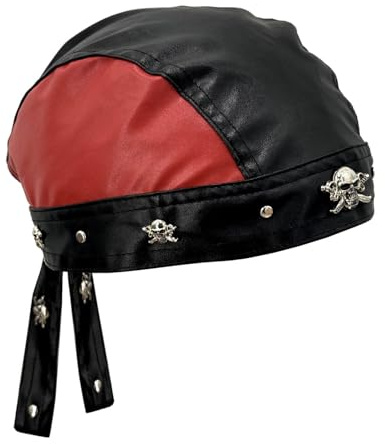 paomadeng Punk Rock Skull Motorcycle Headwrap Cap Bandana Doo Do Rag Men (Black and Red)