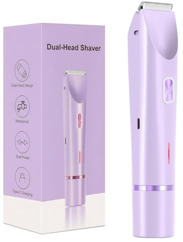 Afeitadora íntima para mujer, 2 en 1, afeitadora eléctrica para mujer, con peine límite y cuchillas de acero inoxidable, recortadora de bikini inalámbrica para cara, piernas, axilas, húmedo/seco