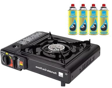 Kit de réchaud de camping portable au butane dans un étui de transport – Comprend des bouteilles de gaz, allumage automatique et contrôle de la chaleur pour une cuisson facile en plein air (uniquement