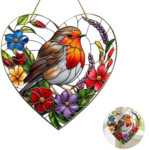 Acrylic Hanging Garden Suncatcher Robin On Branch,Garden Hanging Ornaments,Suncatchers for Windows,Robin Gifts,Sun Catchers for Garden,Robin Ornaments for Garden,Garden Hanging Ornaments(20cm)