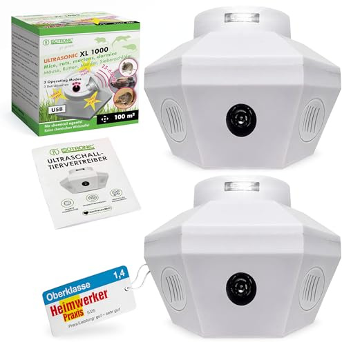 ISOTRONIC® Marderschreck mit Stecker - für 2 x 100 qm | Tradition seit 1979 | Mäuseabwehr für Dachboden, Haus, Lager, Garage, Carport | Anschluss an eine Steckdose | mit Ultraschall und LED-Licht (2)