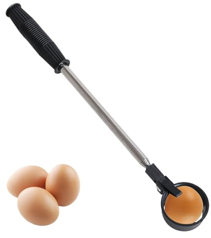 Bomefoi Recogehuevos - Pinza Extensible para Huevos | Equipo de Recogida, Recolector de Alcance en Acero Inoxidable para Gallinero, Patio, Granja, Nido, Jardín