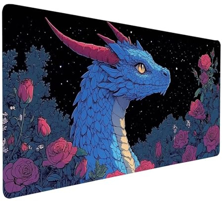 Tapis de Souris XXL 900x500x3MM Imperméable Dragon Tapis de Bureau Gaming pour Clavier Souris sans Fil Ordinateur Portable, Mouse Pad Fleur Bords Surpiqués Base Antidérapante, Cadeau Homme model-7087
