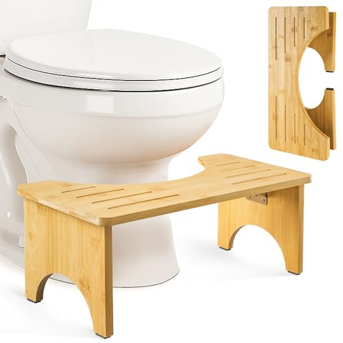 Lureon Sgabello da Toilette Pieghevole per Adulti in Legno di Bambù, Sgabello WC Ergonomico per Bagno - Per Emorroidi, Stitichezza e Gonfiore