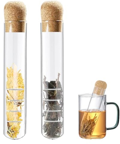 KEQAR Lot de 2 Infuseurs à Thé en Verre pour Thé en Vrac, Filtre à Thé Réutilisable avec Bouchon en Liège, Accessoire Pratique pour Tasse