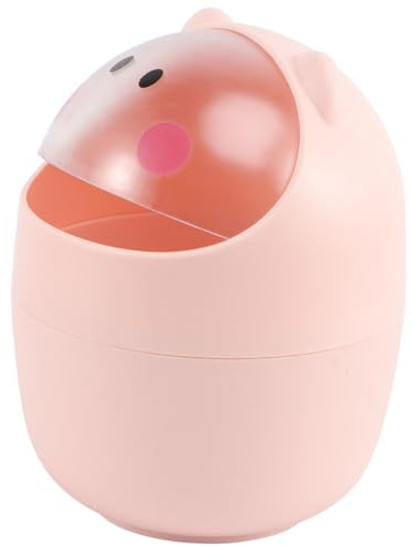 Cabilock Poubelle de Bureau Cartoon Compacte avec Rabat Plastique Rose Corbeille de Table Mignonne pour Chambre et Bureau Contenant Poubelle Décoratif Robuste et Pratique