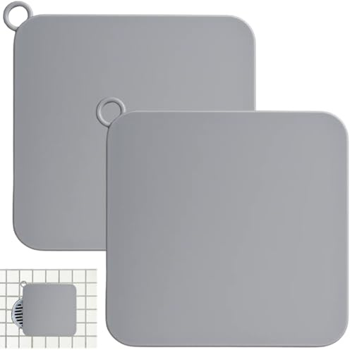 2 Stück Duschablauf Abdeckung, Geruchsverschluss Dusche, Silikon Bodenablaufmatte für Badezimmer, Küche, 20x20 cm, Grau