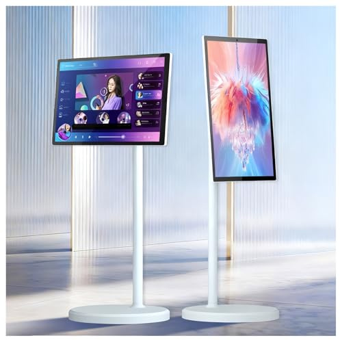 WEICNE 21,5/24/27/32 Pulgadas Touchscreen Portable TV, 1080p/4k Portable Smart Monitor, Rotatable Touch Screen Mobile Smart TV Floor Standing Mobile Portable TV 24IN-8+128GB(1080P)