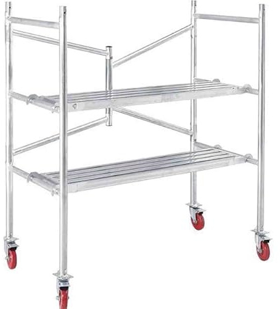 Ponteggio mobile pieghevole, piattaforma ponteggio portatile in acciaio, banco da lavoro versatile con ruote bloccabili, capacità di carico 500 libbre(H:165cm/5.4ft)
