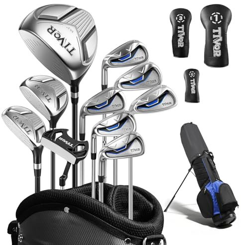 Golf Clubs Set for Men Left Handed Complete 14-Piece with Driver Fairwood Hybrid Irons Putter Stand Bag & 3 Headcovers - Beginner Mens Golf Set with Graphite Shafts Black