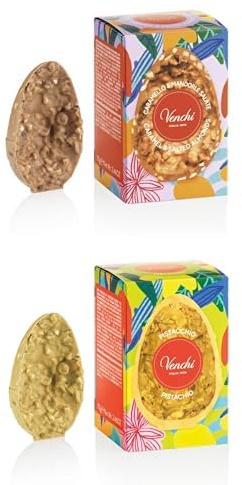 Venchi - 1 Huevo de Chocolate Mignon al Caramelo y Almendras Saladas, 70 Gr + 1 Huevo de Chocolate Mignon al Pistacho Salado, 70 Gr, Sin Gluten, Colección de Pascua Venchi, Idea de Regalo