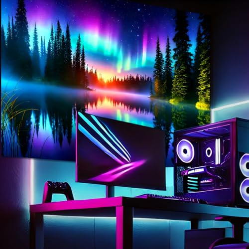 Arsey Schwarzlicht Wandteppich Nordlicht-Motiv Wald und See, UV-Reaktive Wandteppiche, Aesthetic Wandtücher Deko für Wohnzimmer Schlafzimmer Gaming-Zimmer, Blau, 230 x 180cm