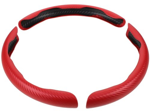 LAPYAPPE Funda Antideslizante para Volante de Coche 32 Cm, Set de 3 Piezas, Fibra de Carbono Roja Mate, Cubierta para Automóviles, SUV y Camiones, Accesorio Interior de Dirección Segura