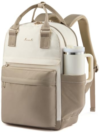LOVEVOOK Backpack Womens, 15.6 inch Laptop Rucksack Bag for Ladies, Lightweight School Bags for Girls, City Work Travel Backpack Waterproof Casual Daypacks for Uni College Office Business, Beige Khaki