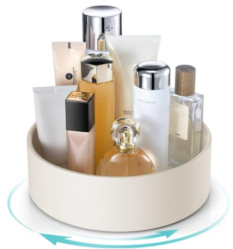 VLANDO Make up Organizer 360° Drehbar, Schminktisch Organizer, Zimmer Deko | Kosmetik Organizer große kapazität für Skincare, Parfüm und Make-up, Geschenk für Damen,Beige