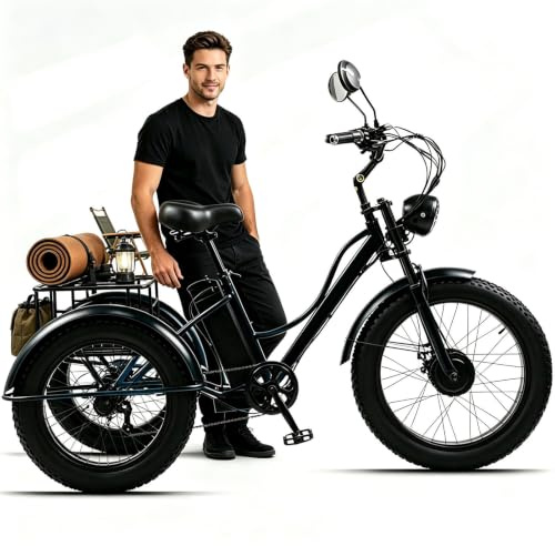 BoluDukNN Electric Tricycle for Adults, 24 Fat Tire 3 Wheel Electric Bike,7 Speeds,48v 15ah Battery,150kg Load Capacity,All-Terrain E-Bike for Adults and Teens Black
