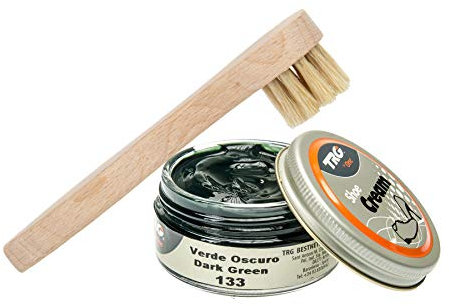 Langlauf Schuhbedarf TRG Schuhcreme mit Auftragsbürste I Lederschuh Pflege Set I Schuhputzsets Leder, Schuhbürstenset, Schuh Reinigung Set, Lederpflege Set (dunkelgrün 133)