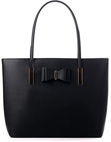 WEDMAY Women's Large Tote Shopper Bag for Work & School - Fits 15.6 Laptop, Water-Resistant Faux Leather Daily Commuter Handbag (Black)