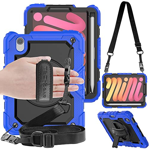 TECHGEAR Utility Case for iPad Mini 6 2021 [8.3 6th Gen], Hard Case, Shockproof Protection with 360 Degree Swivel Stand, Shoulder Strap and Hand Grip [Blue] iPad Mini 6 Case