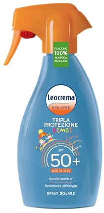 Leocrema - Barnsolkräm SPF 50+ Spray Trippel Solskydd, Snabb Absorption och Vattentålig, 250 ml