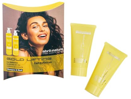 abril et nature - Mini Pack Tratamiento Profesional Gold Lifting - Definición de Rizos y Anti-Frizz - Set de Viaje con Champú y Mascarilla - Para Cabellos Rizados u Ondulados - Formato Viaje