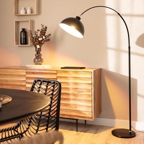 LEDKIA LIGHTING - Lampada da Terra Maisie in Alluminio | Design ad Arco | Base in Marmo | Compatibile con Lampadine E27 | Per Soggiorno e Camera da Letto, Nero, Lega di Acciaio