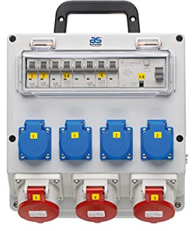 as - Schwabe Distributore a parete pronto per il collegamento, uscita 4 x Schuko, 3 x CEE (400 V/16 A/5 pin), attacco fisso NYM-J fino a 5 x 6, distributore per ambienti umidi, scatola di