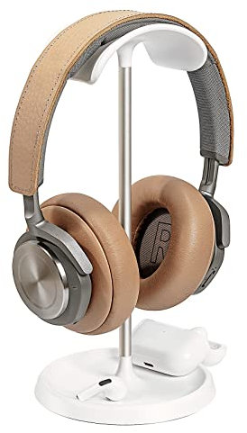 Kopfhörer Ständer, Gebogener Headset Halterung mit Ablagefach, Schwere Basis Gaming Kopfhörer Halter für AirPods Max, Beats, Bose, Sennheiser, Sony, und mehr (Weiß)