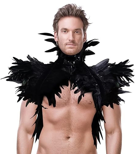Darryy Federumhang, Feder Kostüm, Gothic Halloween Kostüm Accessoires, Feder Cape Schwarz, Geeignet für Halloween, Karneval, Cosplay, Maskerade, Bühnenshow (Schwarz)