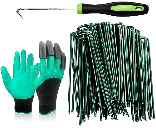 Bakulyor Lot de 150 piquets pour gazon artificiel, 150 mm, piquets verts pour tapis de mauvaises herbes, agrafes de jardin en métal, couverture de sol, tissu polaire artificiel, piquets de barrière