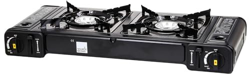 Taylor & Brown Portable Dual Burner Camping Stove Stainless Steel with Carry Case | EN417 Compliant Premium Gas Double Stove | with Automatic Ignition & Heat Control